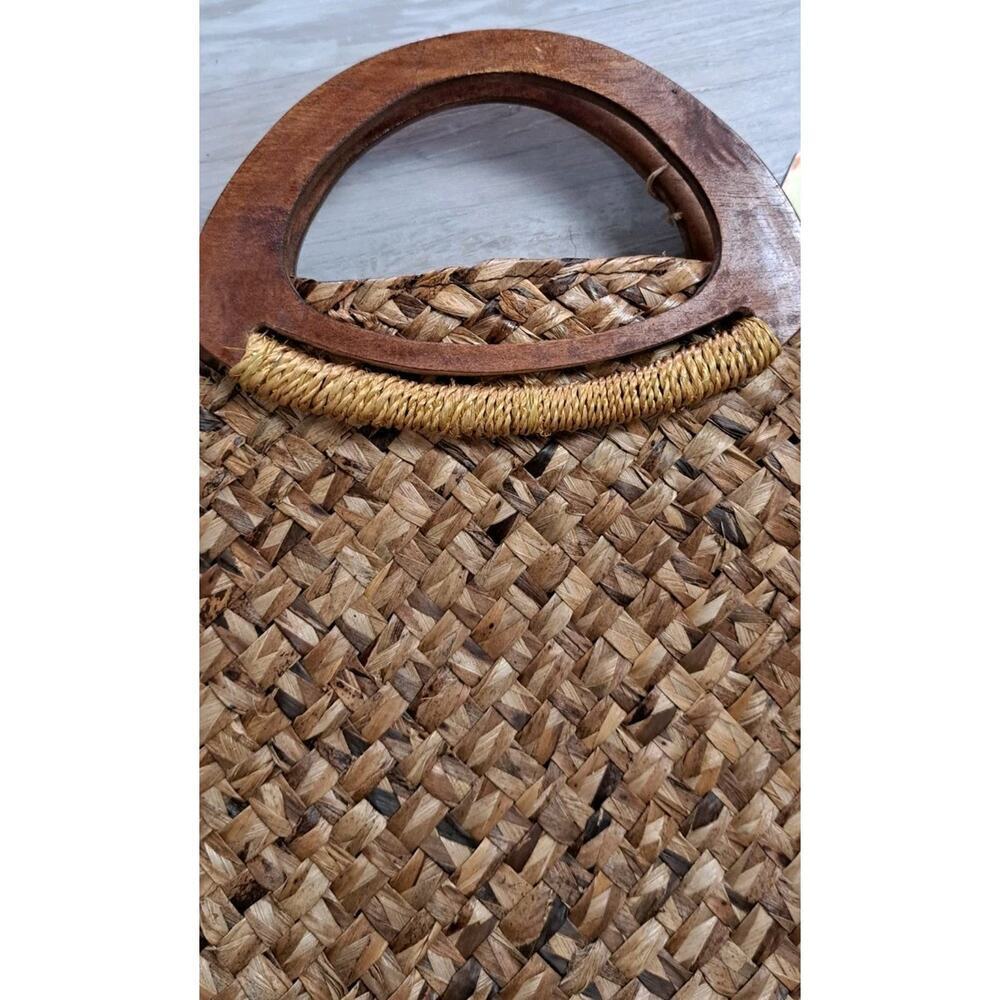 VTG Tommy Bahama Raffia Wooden Handbag Tote Embellished Beach Boho Sequin NWT - Picture 10 of 12